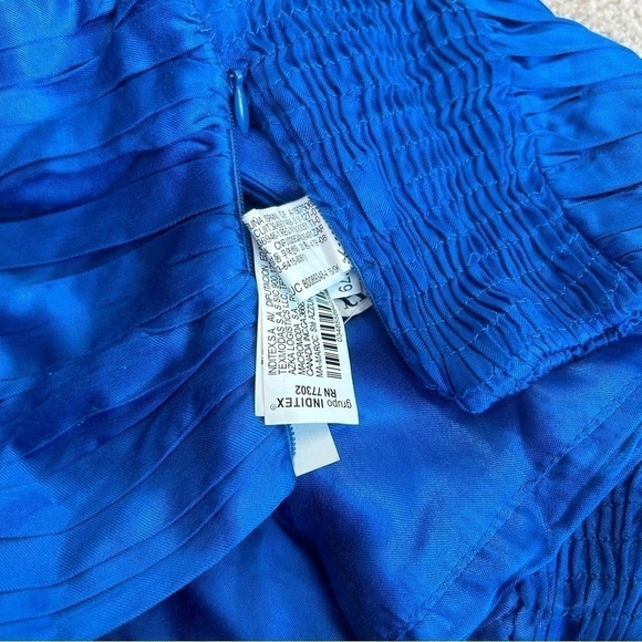 Zara Royal cobalt blue satin effect ruched cut-out front knot halter crop top - Picture 6 of 12